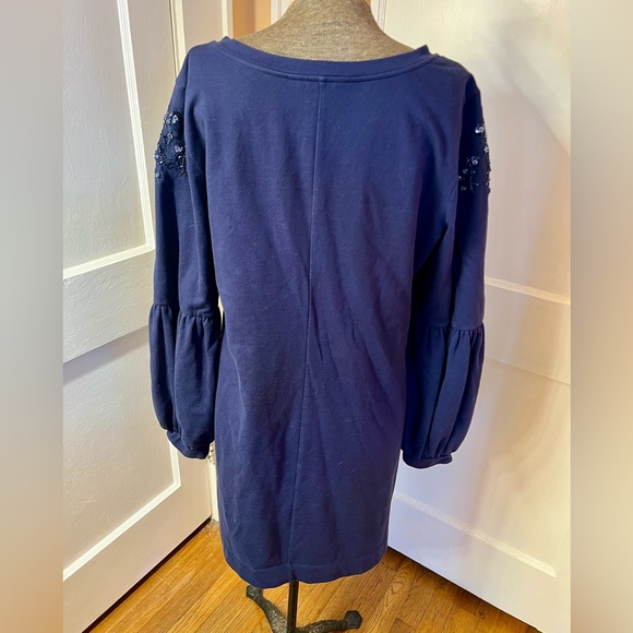 Lily Pulitzer Long Sleeve Navy Dress with Beaded Floral Accents sz XL - Picture 5 of 6